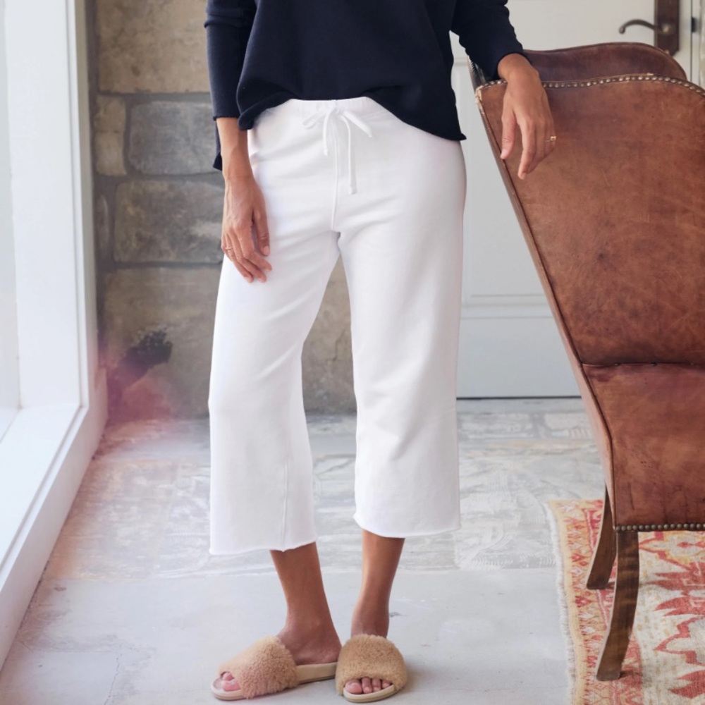 $188 Frank & Eileen Catherine Pants Sweatpants Triple Fleece White CROP SZ XL - Picture 1 of 5